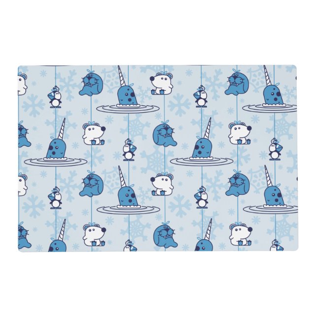 Mr. Narwhal Blue Snowflake Pattern Placemat (Front)