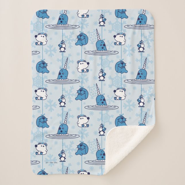 Mr. Narwhal Blue Snowflake Pattern Sherpa Blanket (Front)