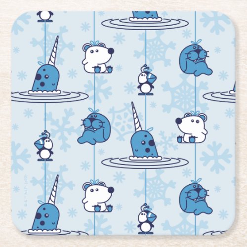 Mr Narwhal Blue Snowflake Pattern Square Paper Coaster