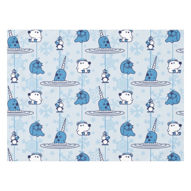 Mr. Narwhal Blue Snowflake Pattern Tablecloth (Front (Horizontal))