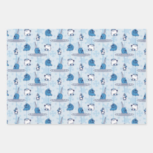 Mr. Narwhal Blue Snowflake Pattern Wrapping Paper Sheets