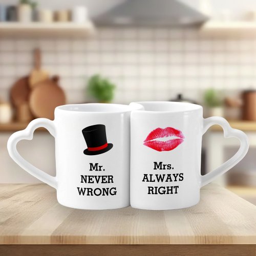 Mr Never Wrong Mrs Always Right Funny Couple Coffee Mug Set