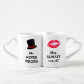 Mr Never Wrong, Mrs Always Right Funny Couple Coffee Mug Set (Front Nesting)