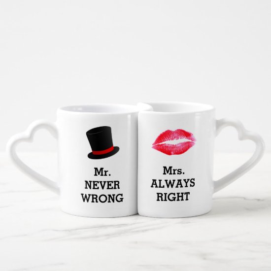Mr Never Wrong Mrs Always Right Funny Couple Coffee Mug Set