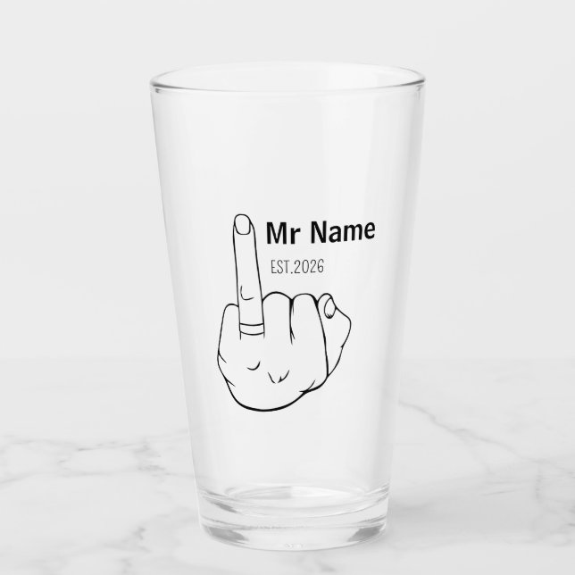 Mr Newly Wed Personalised Engagement Ring Finger  Glass (Front)