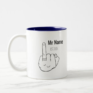 Mr Newly Wed Personalised Engagement Ring Finger Two-Tone Coffee Mug