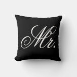 Mr. newlywed groomtypography black and white throw pillow