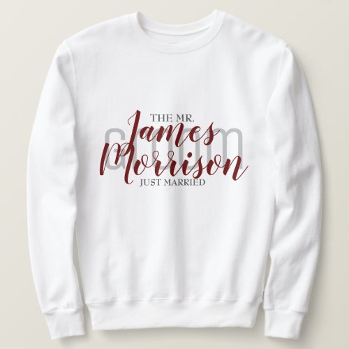 Mr Newlywed Modern Maroon Elegant Wedding  Sweatshirt