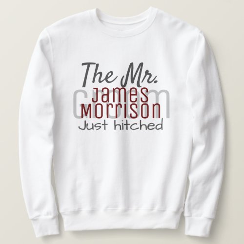 Mr Newlywed Modern Maroon Script Wedding Sweatshirt