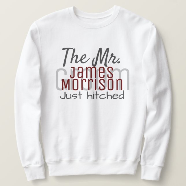 Mr. Newlywed Modern Maroon Script Wedding Sweatshirt (Design Front)