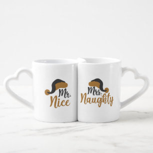Mr Nice Mrs Naughty Christmas Holidays Santa Hats Coffee Mug Set