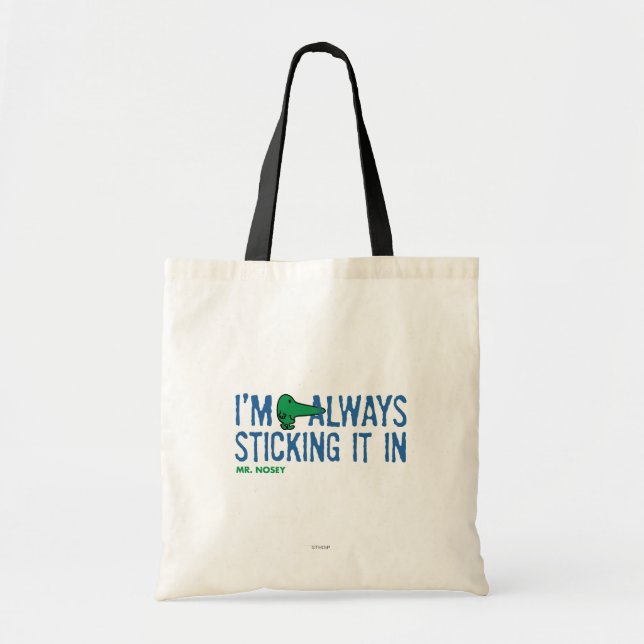 Mr. Nosey Nosing Around | Blue Lettering Tote Bag (Front)