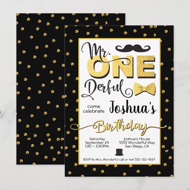 Mr. Onderful 1st Birthday party invitation (Front/Back)
