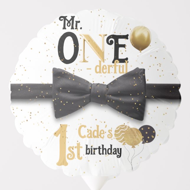 Mr. One-derful Black and gold first birthday Balloon (Front)