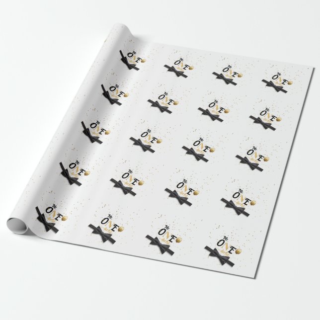 Mr. One-derful Black and gold first birthday Wrapping Paper (Unrolled)