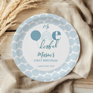 Mr One derful Blue Balloon First Birthday Paper Plates