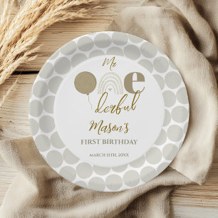 Mr One derful Neutral Rainbow First Birthday Paper Plates