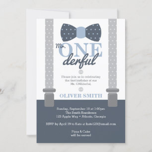 Mr. ONEderf Birthday Party Invitation, Bow Tie Invitation