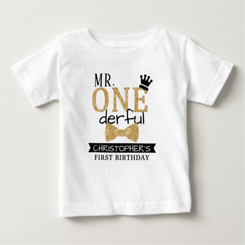 Mr ONEderful 1st Birthday Baby T_Shirt