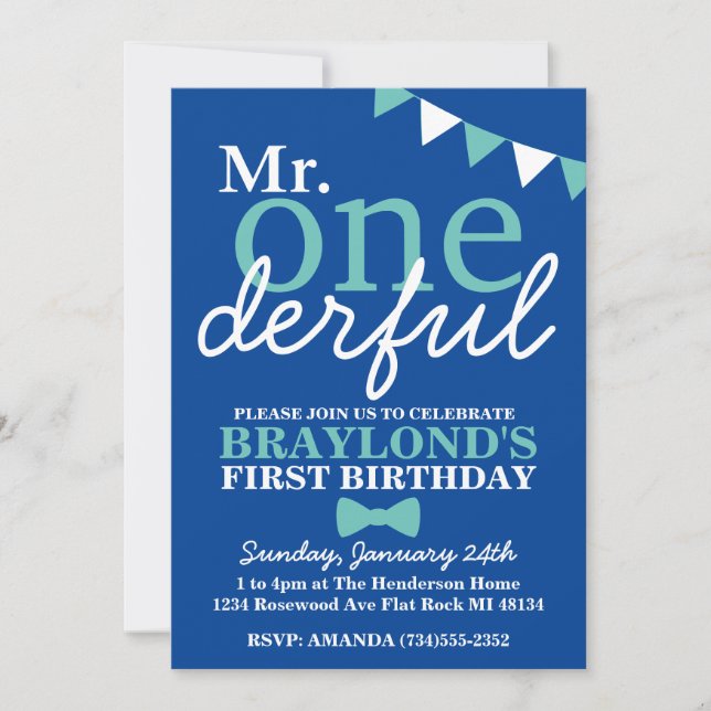 Mr Onederful 1st Birthday Changeable Colors Invitation (Front)