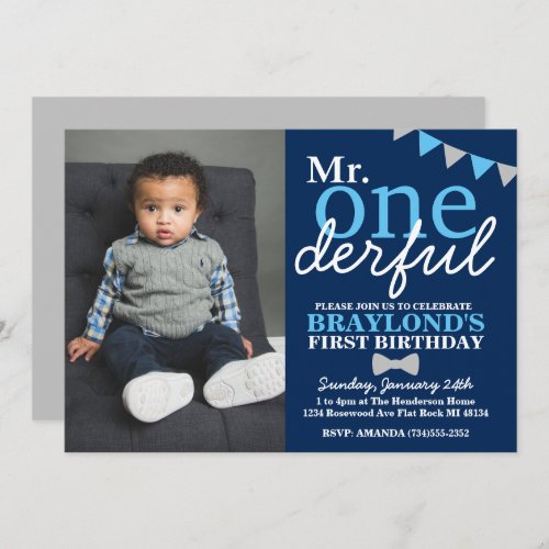 Mr Onederful 1st Birthday Changeable Colors Photo Invitation