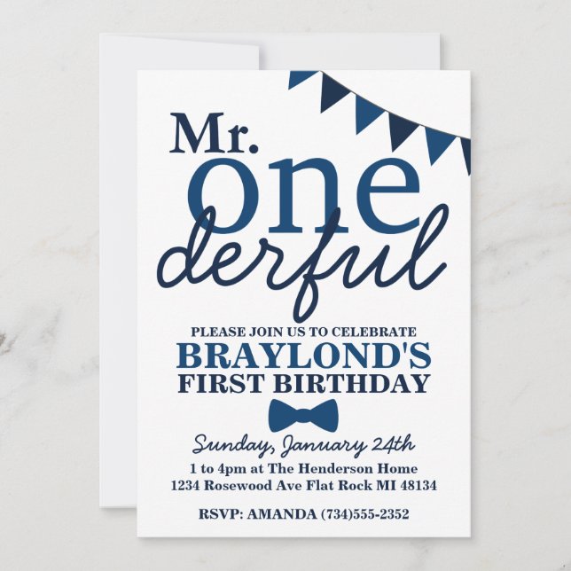 Mr Onederful 1st Birthday Invitation (Front)