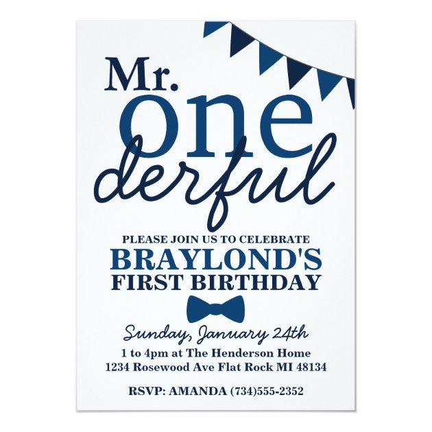 Mr Onederful 1st Birthday Invitation