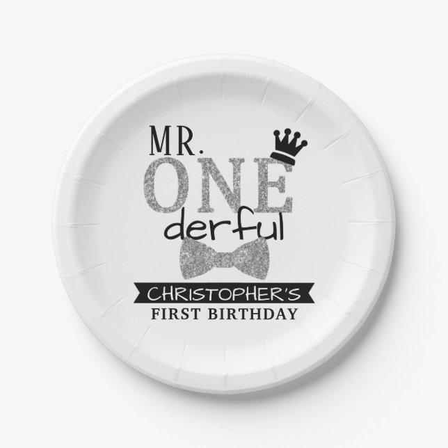 Mr. ONEderful 1st Birthday Paper Plates (Front)