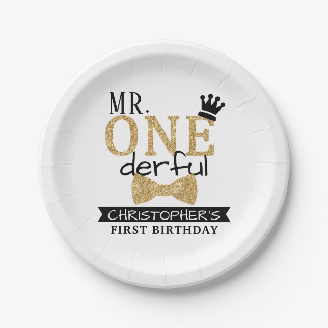 Mr. ONEderful 1st Birthday Paper Plates (Front)