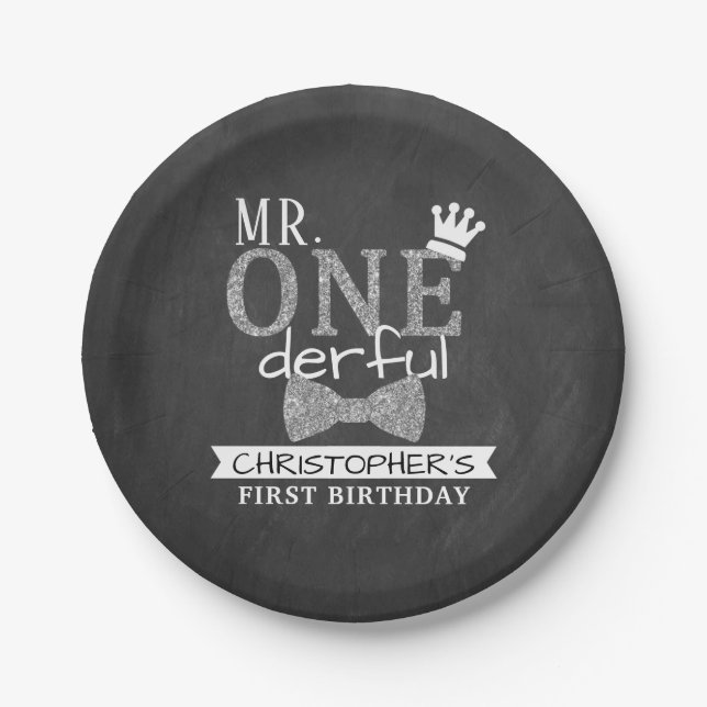 Mr. ONEderful 1st Birthday Paper Plates (Front)