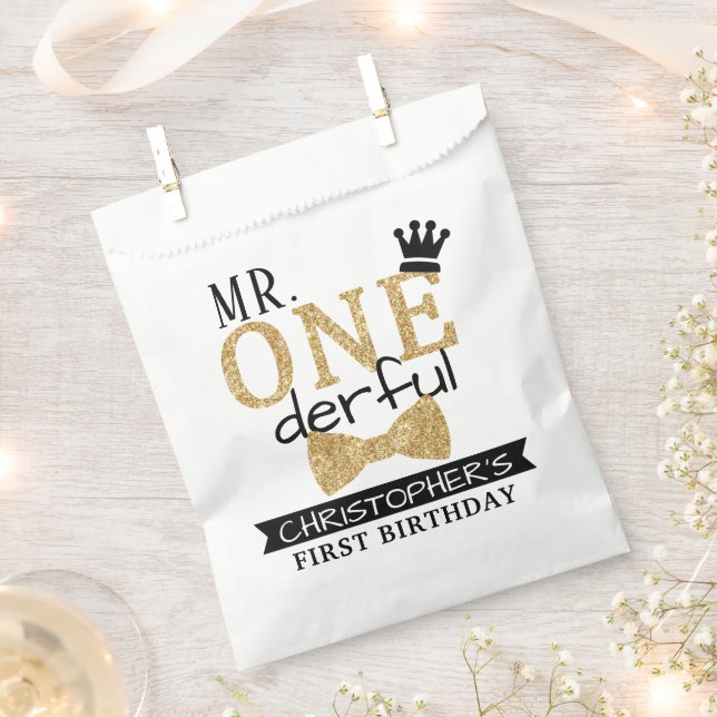 Mr. ONEderful 1st Birthday Party Favor Bag (Clipped)