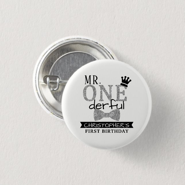 Mr. ONEderful 1st Birthday Party Favor Button (Front & Back)