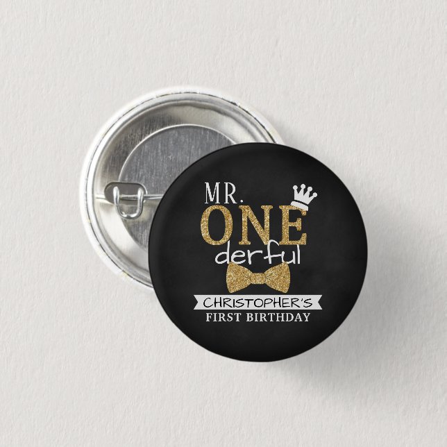 Mr. ONEderful 1st Birthday Party Favor Button (Front & Back)