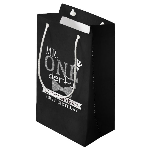 Mr. ONEderful 1st Birthday Party Favor Small Gift Bag (Front Angled)