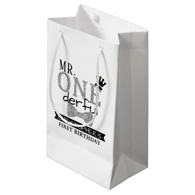 Mr. ONEderful 1st Birthday Party Favor Small Gift Bag (Front Angled)