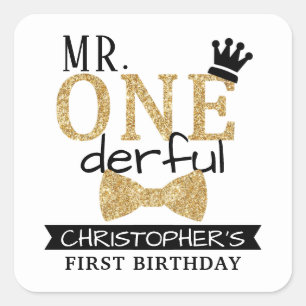 Mr. ONEderful 1st Birthday Party Favor Square Sticker