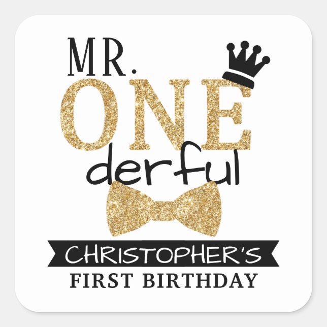 Mr. ONEderful 1st Birthday Party Favor Square Sticker (Front)