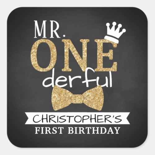 Mr ONEderful 1st Birthday Party Favor Square Sticker