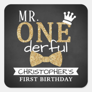 Mr. ONEderful 1st Birthday Party Favor Square Sticker