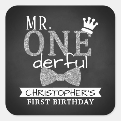 Mr ONEderful 1st Birthday Party Favor Square Sticker