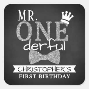 Mr. ONEderful 1st Birthday Party Favor Square Sticker