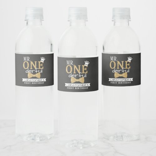 Mr ONEderful 1st Birthday Party Favor Water Bottle Label