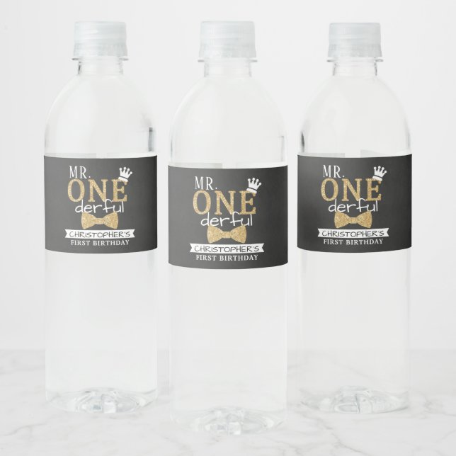 Mr. ONEderful 1st Birthday Party Favor Water Bottle Label (Bottles)