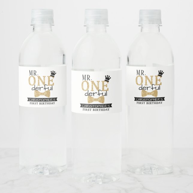 Mr. ONEderful 1st Birthday Party Favor Water Bottle Label (Bottles)