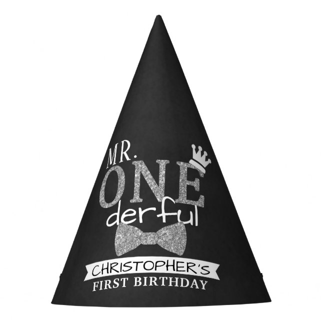 Mr. ONEderful 1st Birthday Party Hat (Front)