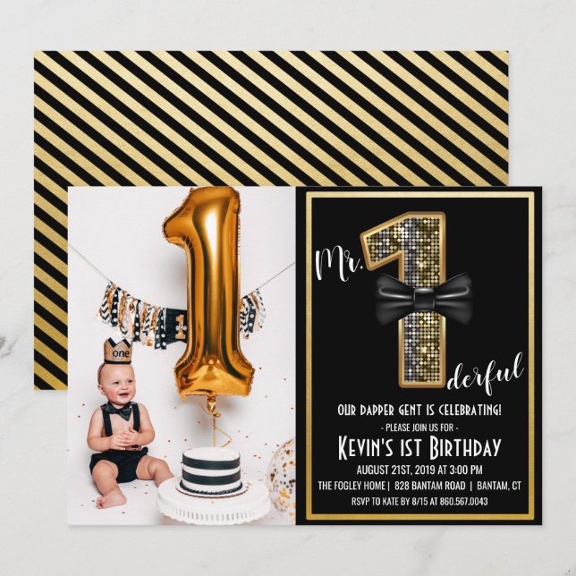 Mr. Onederful 1st Birthday Photo Invitation (Front/Back)