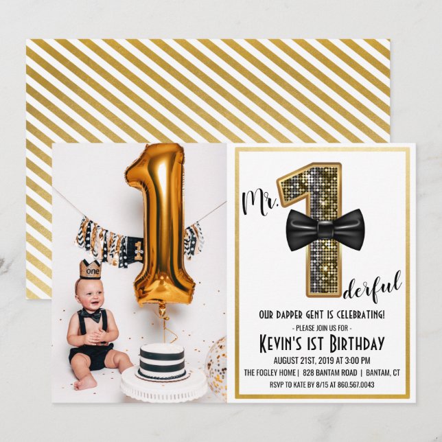 Mr. Onederful 1st Birthday Photo Invitation (Front/Back)