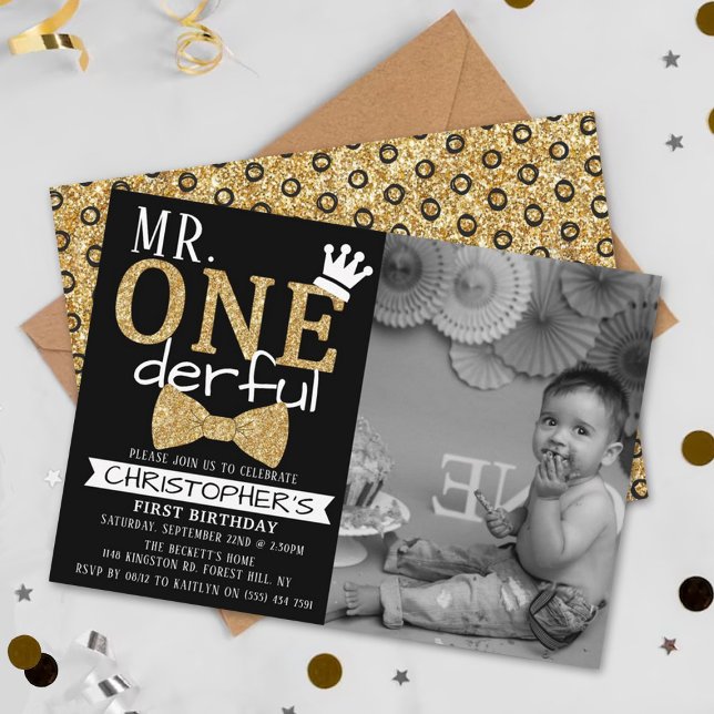 Mr. ONEderful 1st Birthday Photo Invitations (Creator Uploaded)
