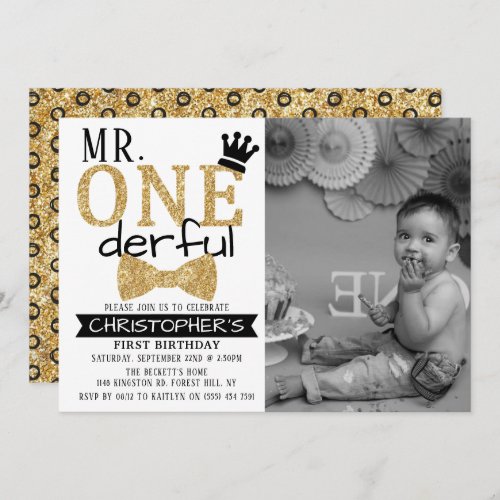 Mr ONEderful 1st Birthday Photo Invitations