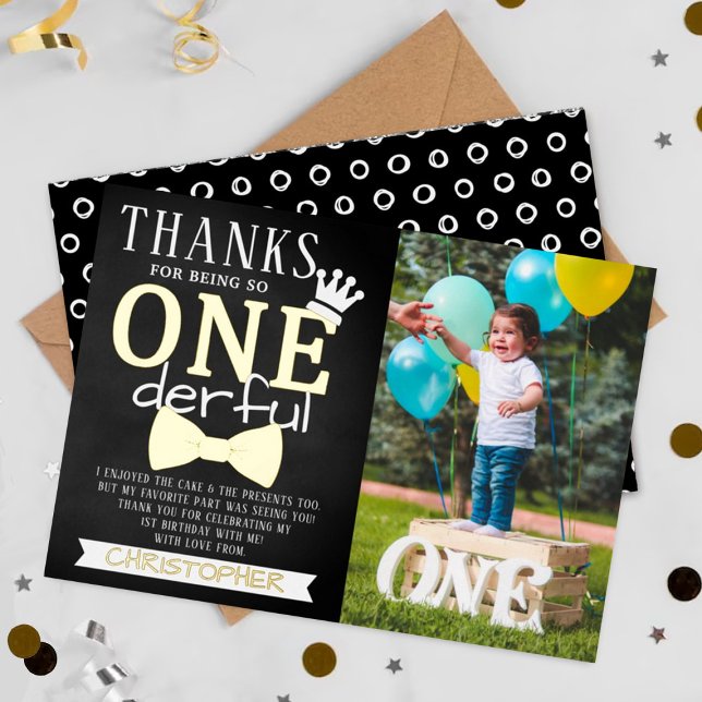 Mr. ONEderful 1st Birthday Photo Thank You Real Foil Invitation (Creator Uploaded)